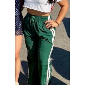 Casual Green Pants with White Stripes